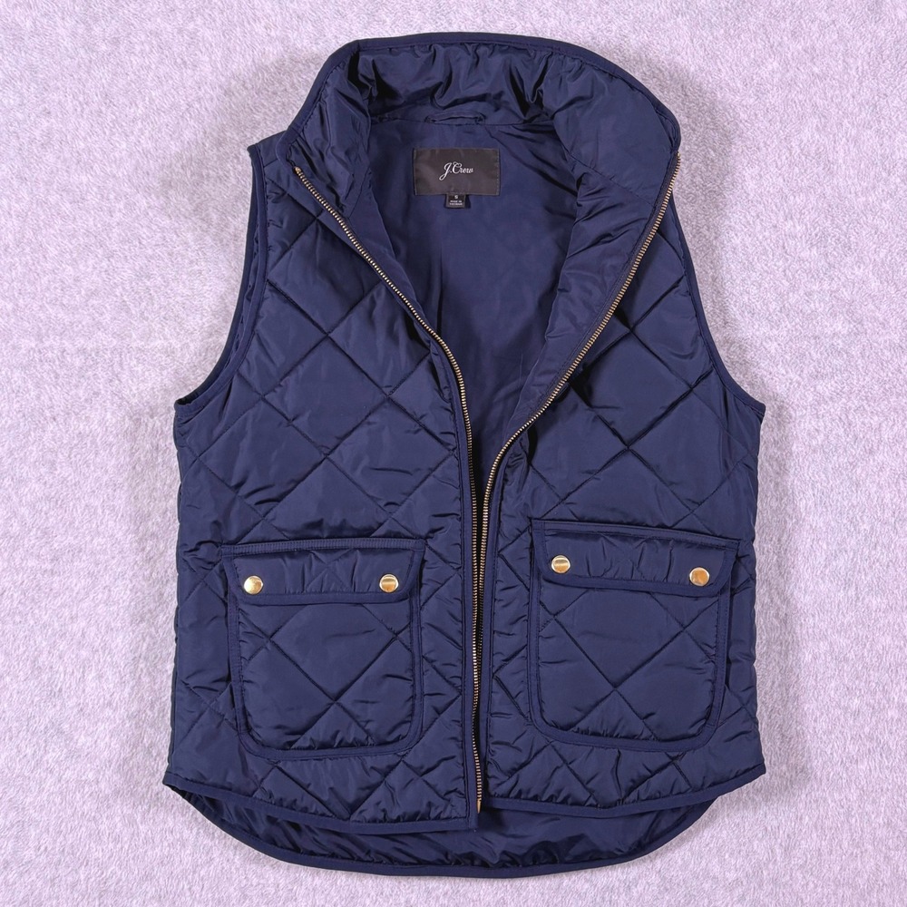 J.Crew Excursion Quilted PrimaLoft Vest Women S Navy Blue Gold Zip AC640